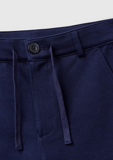  Erkek Çocuk Lacivert Büzgü İpli Düğmeli Arka Cebi Biyeli Bermuda Şort