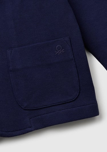  Erkek Çocuk Lacivert İşlemeli Logolu Çift Cepli ve Düğmeli Relax Fit Blazer Ceket