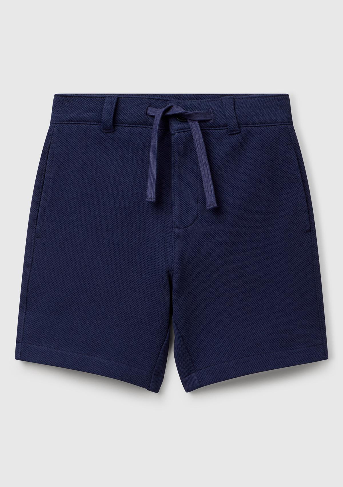  Erkek Çocuk Lacivert Büzgü İpli Fermuarlı Arkası Yama Cepli Bermuda Şort