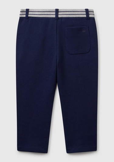  Erkek Çocuk Lacivert Bel Bandı Çizgili Yama Cepli Eşofman Altı