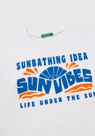  Erkek Çocuk Beyaz Grafik Baskılı Kısa Kollu T-Shirt