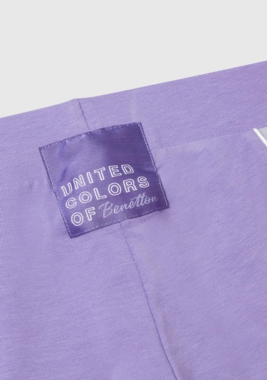  Kız Çocuk Mor Logolu Yanları Kontrast Renk Detaylı Biyeli Streç Tayt