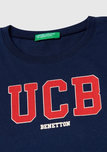  Erkek Çocuk Lacivert Benetton Logo Baskılı T-Shirt