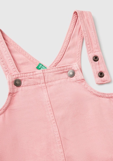  Kız Çocuk Pembe %100 Liyosel Logo Etiketli Yama Cepli Askılı Salopet