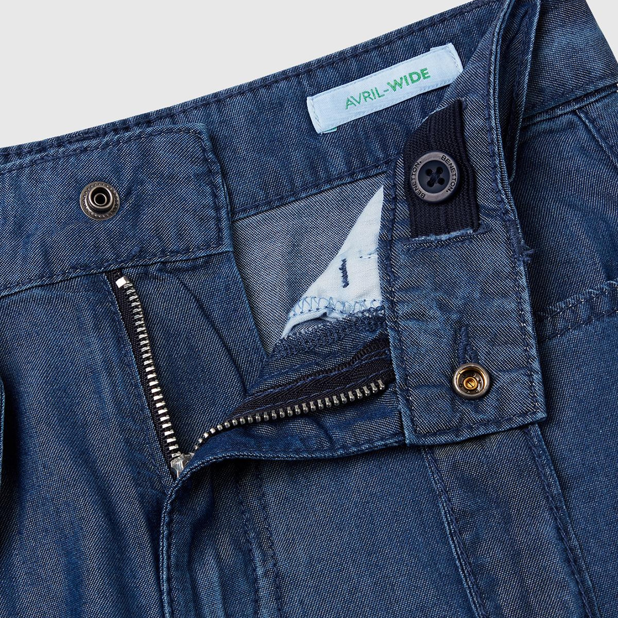 Kız Çocuk Koyu Denim %100 Liyosel Beli Kuşaklı Wide Fit Denim Pantolon