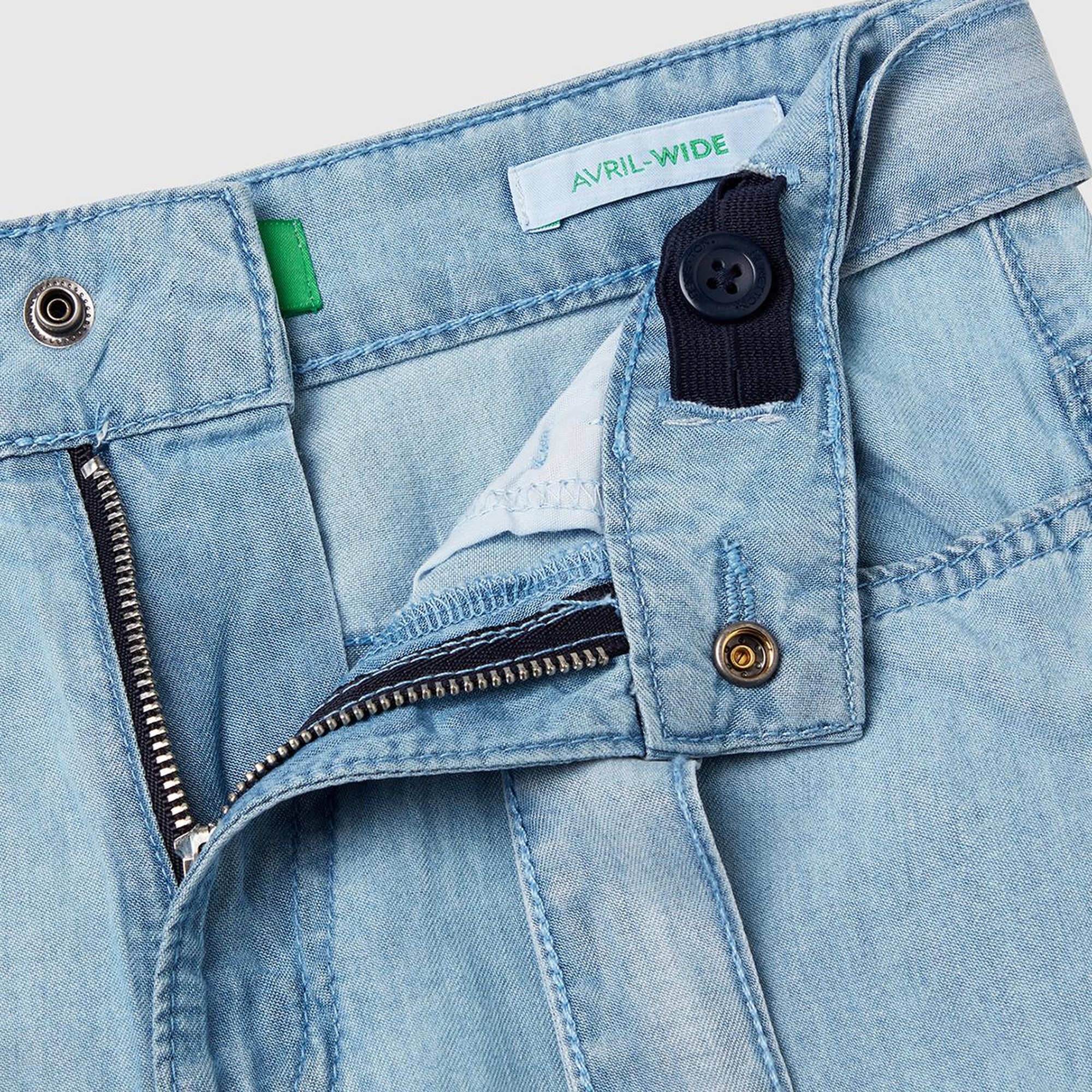 Kız Çocuk Açık Denim %100 Liyosel Beli Kuşaklı Wide Fit Denim Pantolon