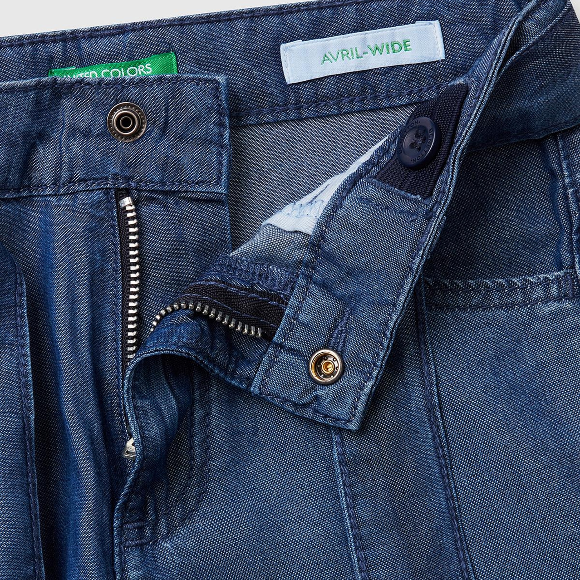 Kız Çocuk Koyu Denim %100 Liyosel Taş Yıkama Kuşaklı Wide Leg Denim Pantolon