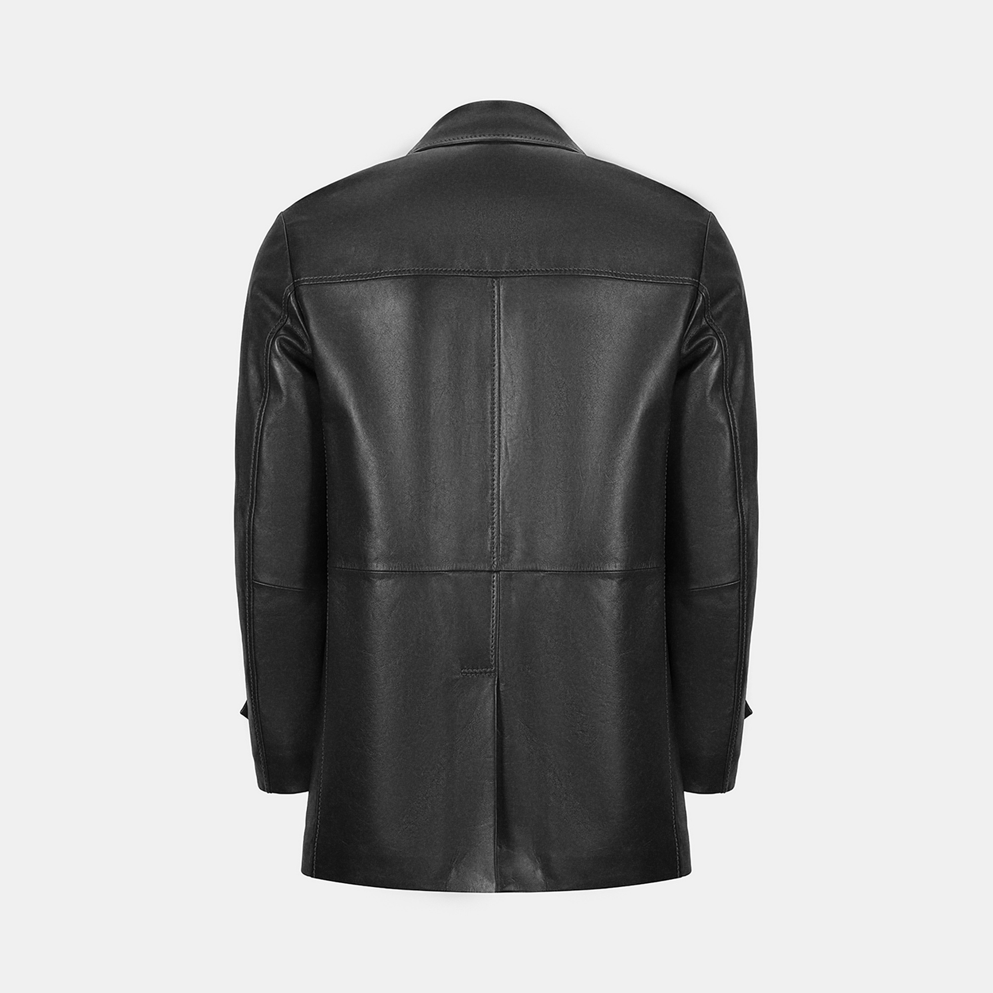 Erkek Siyah Gömlek Yakalı Deri Kaban