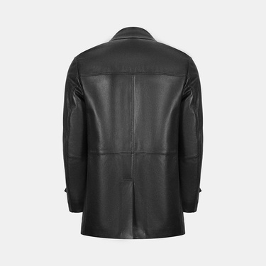  Erkek Siyah Gömlek Yakalı Deri Kaban