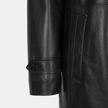 Erkek Siyah Gömlek Yakalı Deri Kaban