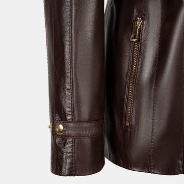  Kadın Bordo Kapüşonlu Deri Mont