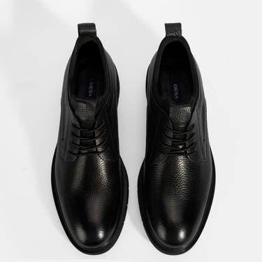  Erkek Siyah Bağcıklı Deri Klasik Ayakkabı