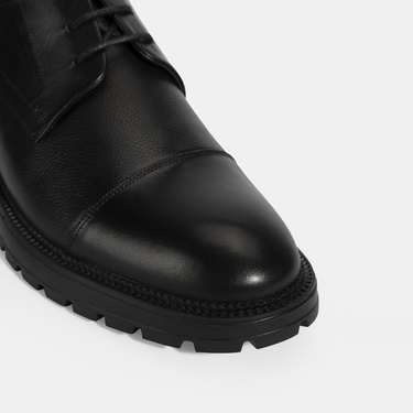  Erkek Siyah Bağcıklı Deri Günlük Ayakkabı