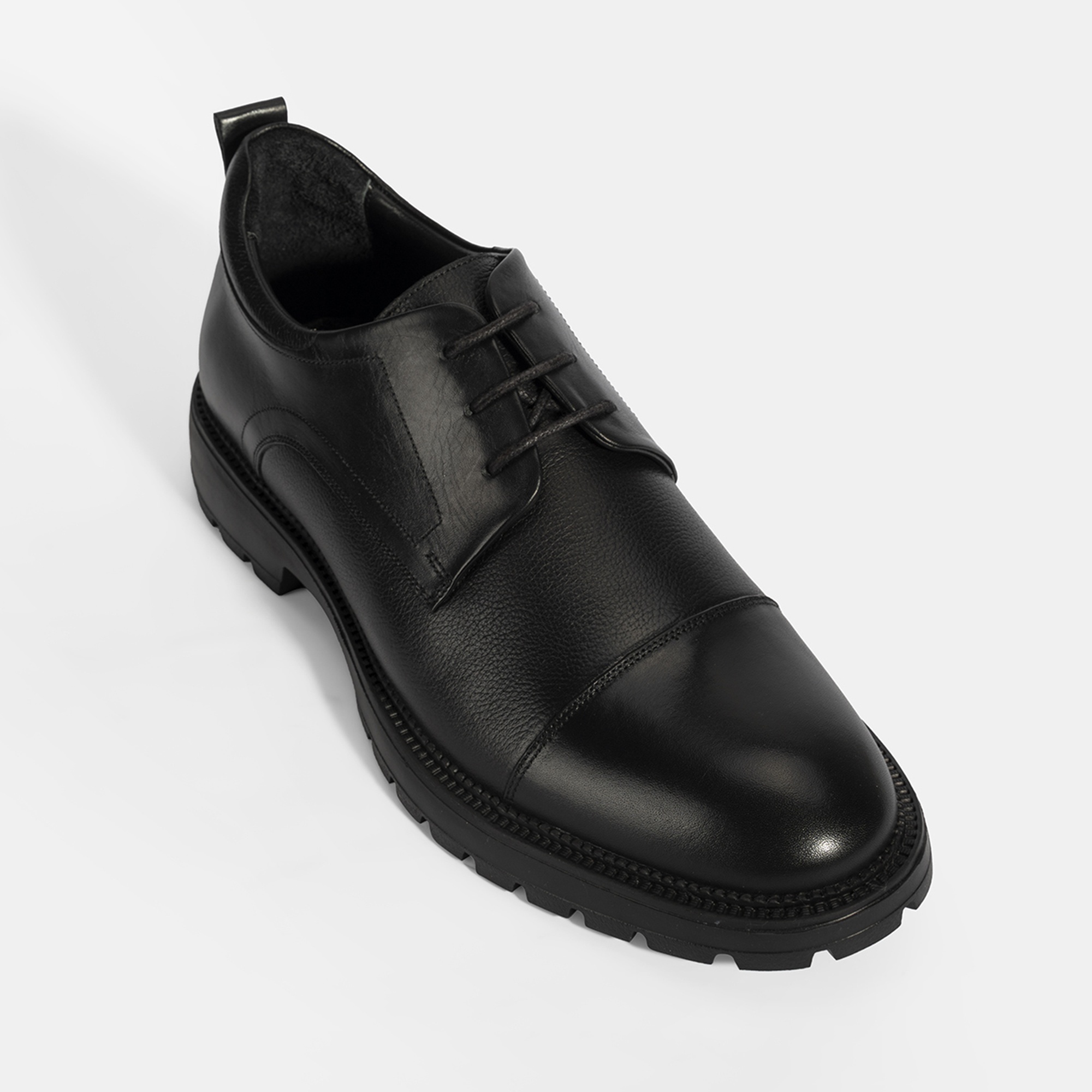 Erkek Siyah Bağcıklı Deri Günlük Ayakkabı