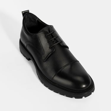  Erkek Siyah Bağcıklı Deri Günlük Ayakkabı