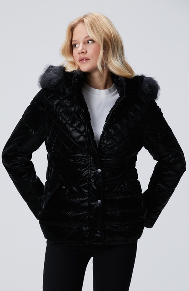  Network Kadın Siyah Çift Taraflı Kapüşonlu Mont