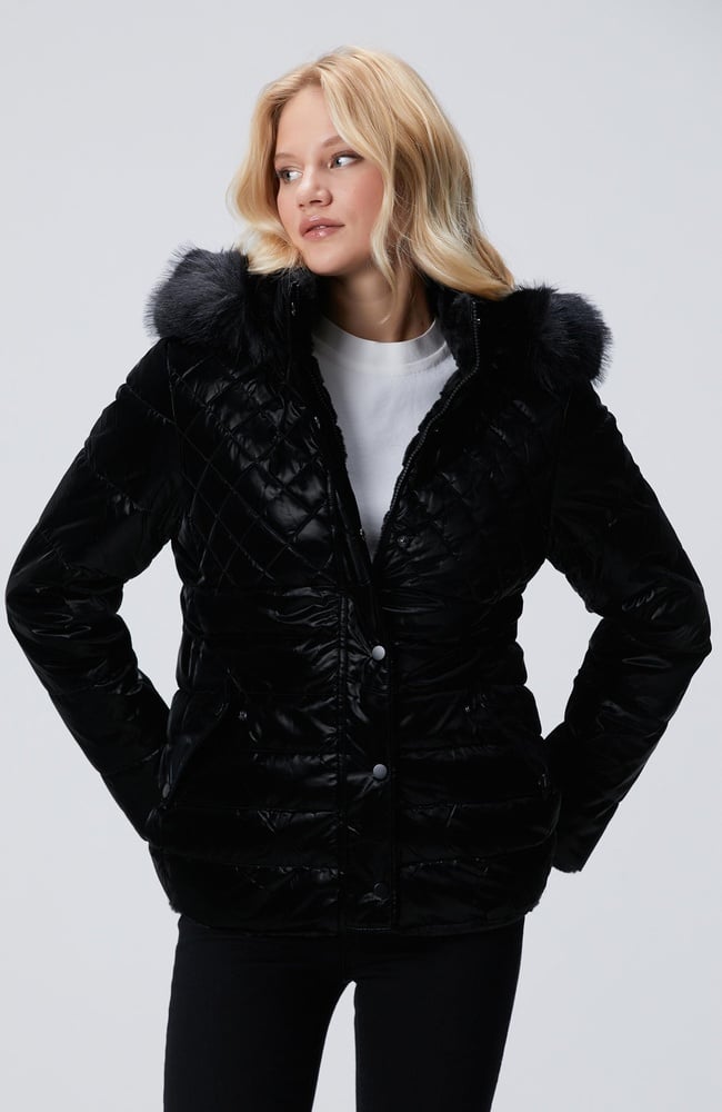  Network Kadın Siyah Çift Taraflı Kapüşonlu Mont