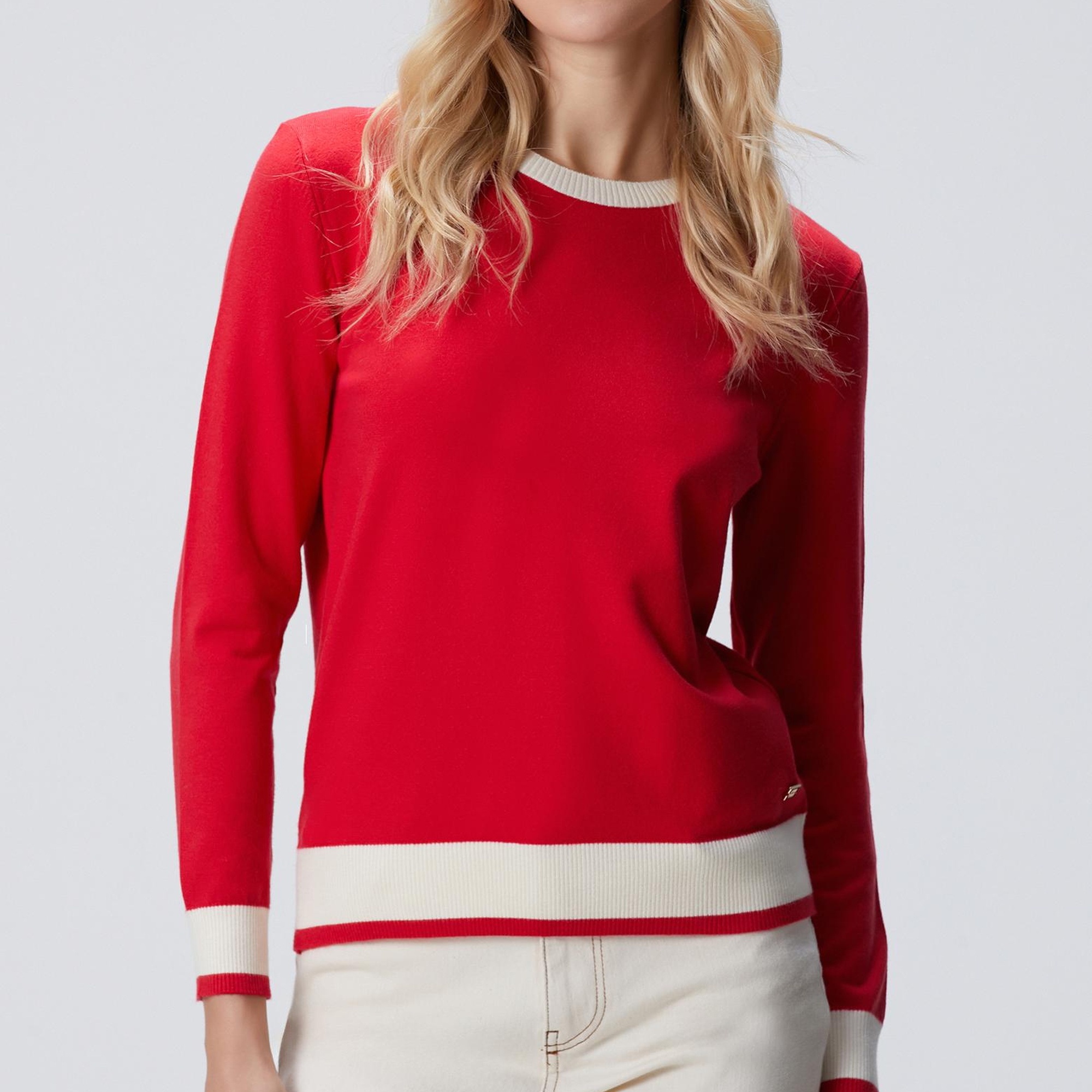 Network Kadın Kırmızı Bisiklet Yaka Kontrast Renk Kazak