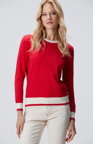  Network Kadın Kırmızı Bisiklet Yaka Kontrast Renk Kazak