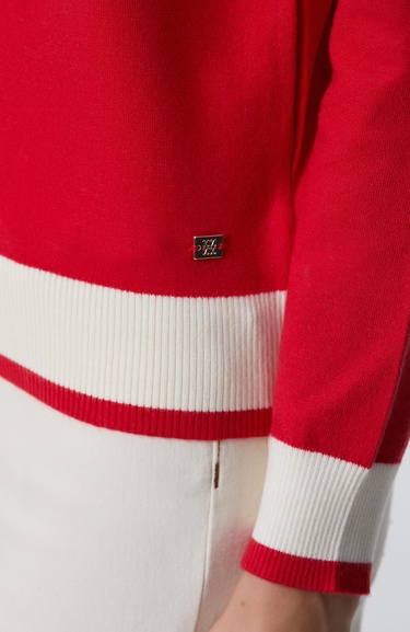  Network Kadın Kırmızı Bisiklet Yaka Kontrast Renk Kazak