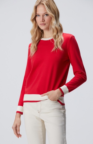  Network Kadın Kırmızı Bisiklet Yaka Kontrast Renk Kazak