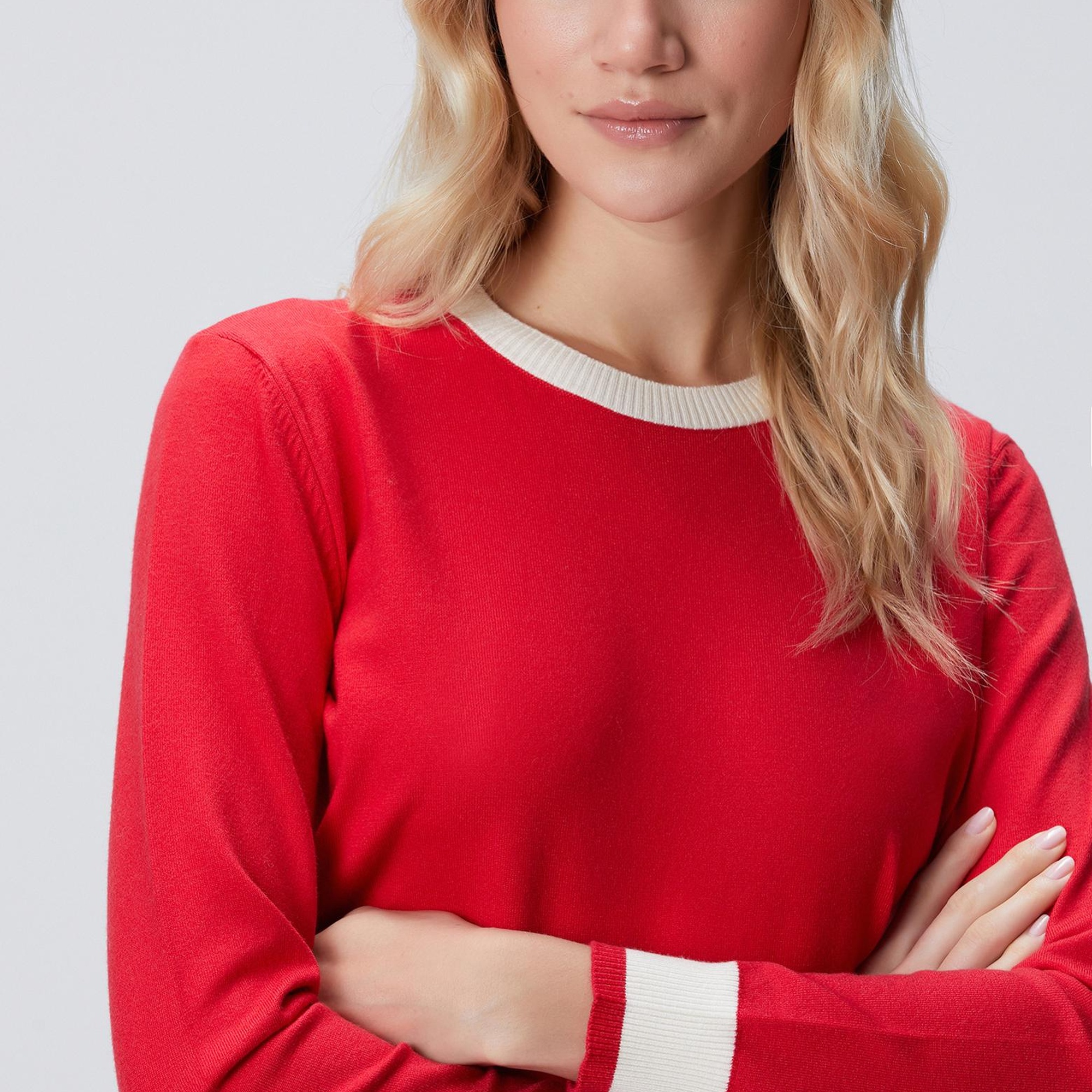 Network Kadın Kırmızı Bisiklet Yaka Kontrast Renk Kazak