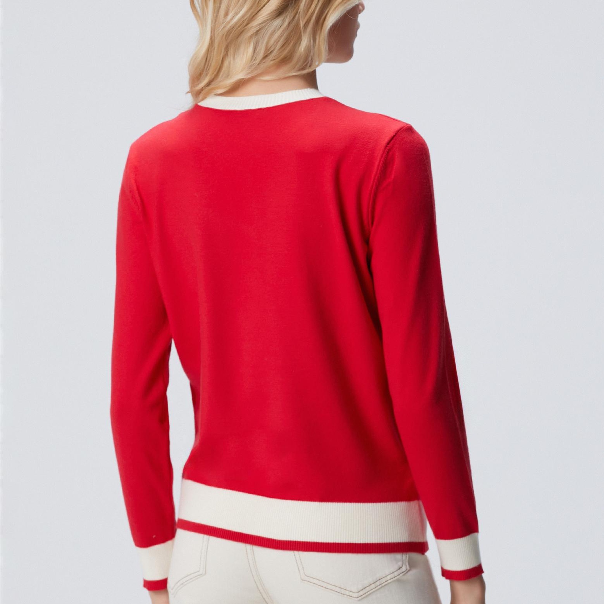 Network Kadın Kırmızı Bisiklet Yaka Kontrast Renk Kazak