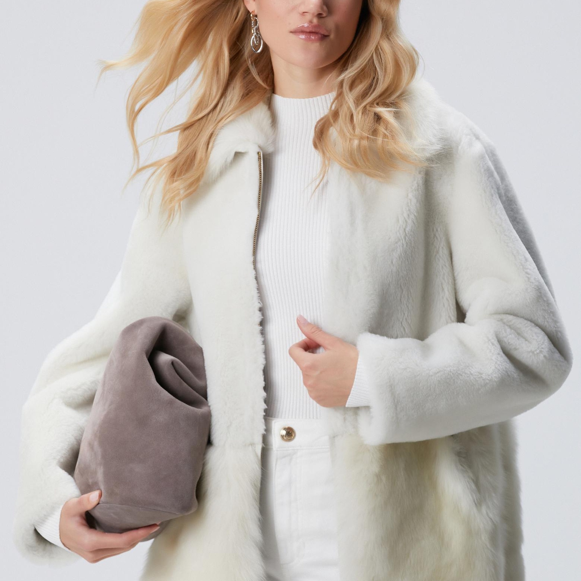 Network Kadın Kırık Beyaz Deri Kaban