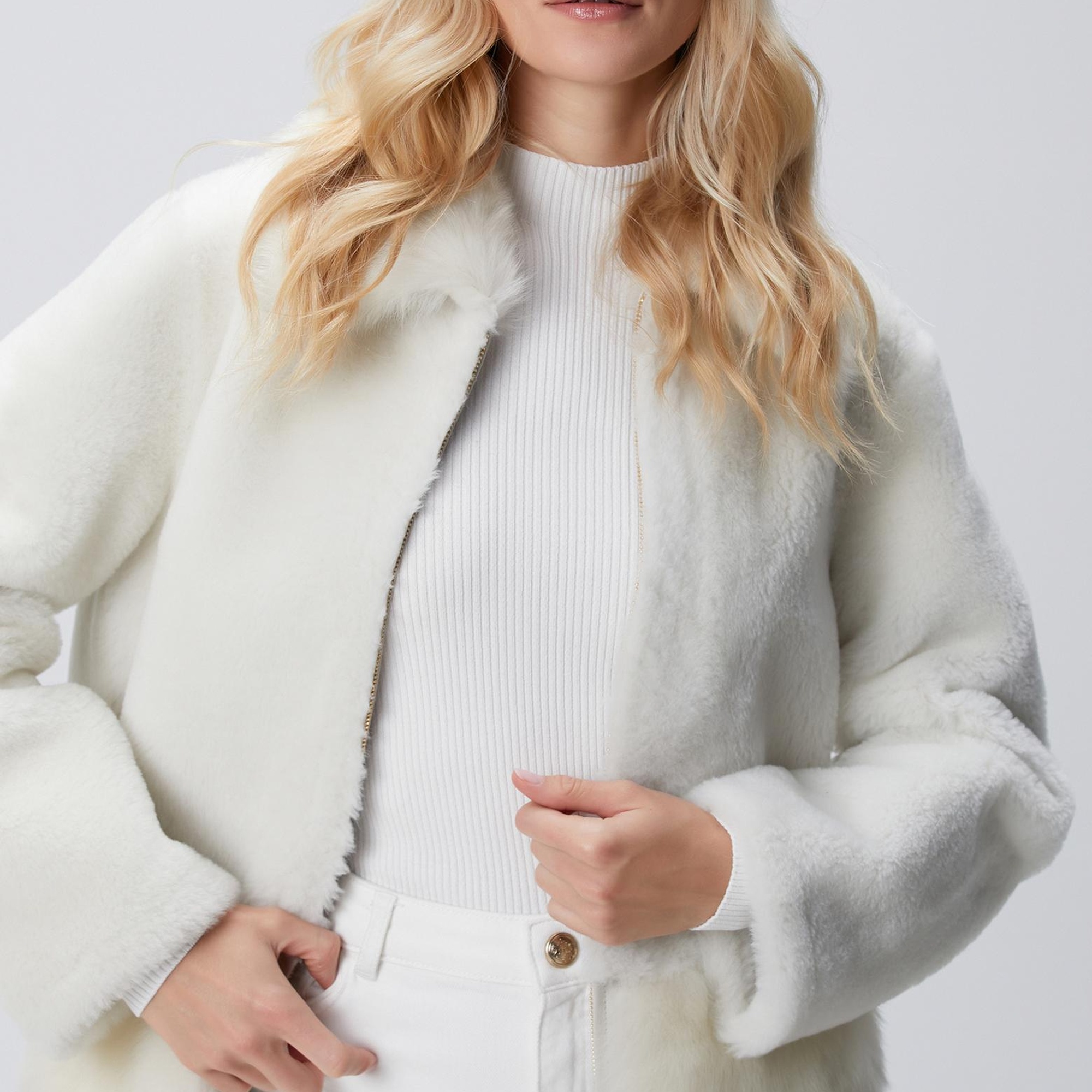 Network Kadın Kırık Beyaz Deri Kaban