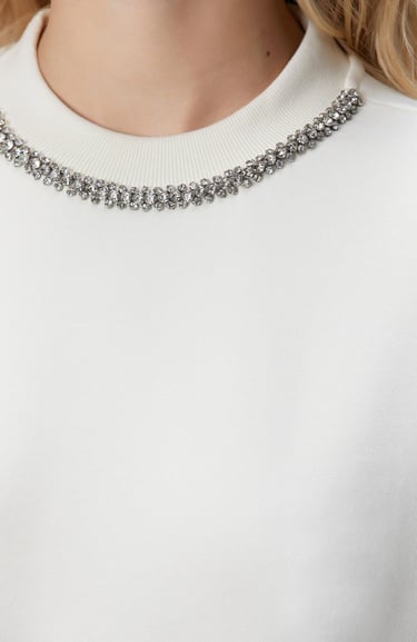  Network Kadın Kırık Beyaz Yakası Taş İşlemeli Sweatshirt