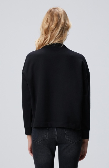  Network Kadın Siyah Yakası Taş İşlemeli Sweatshirt