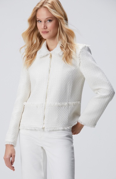  Network Kadın Kırık Beyaz Fermuarlı Püskül Detaylı Tweed Ceket