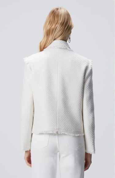  Network Kadın Kırık Beyaz Fermuarlı Püskül Detaylı Tweed Ceket