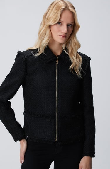  Network Kadın Siyah Fermuarlı Püskül Detaylı Tweed Ceket