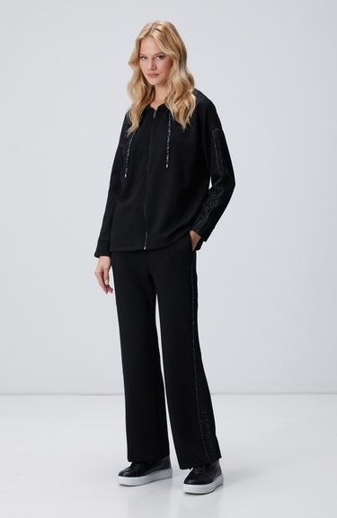  Network Kadın Siyah Kapüşonlu Triko Garnili Sweatshirt