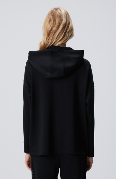  Network Kadın Siyah Kapüşonlu Triko Garnili Sweatshirt