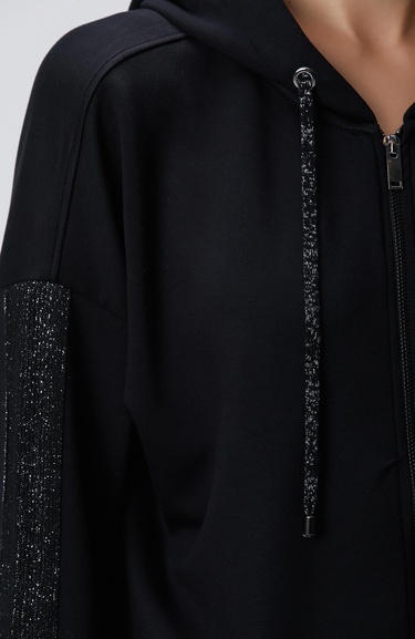  Network Kadın Siyah Kapüşonlu Triko Garnili Sweatshirt