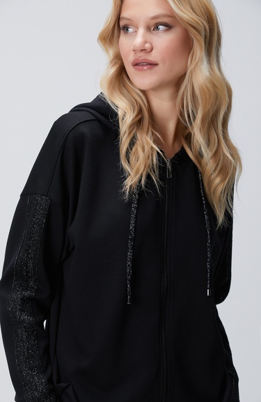  Network Kadın Siyah Kapüşonlu Triko Garnili Sweatshirt