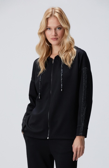  Network Kadın Siyah Kapüşonlu Triko Garnili Sweatshirt
