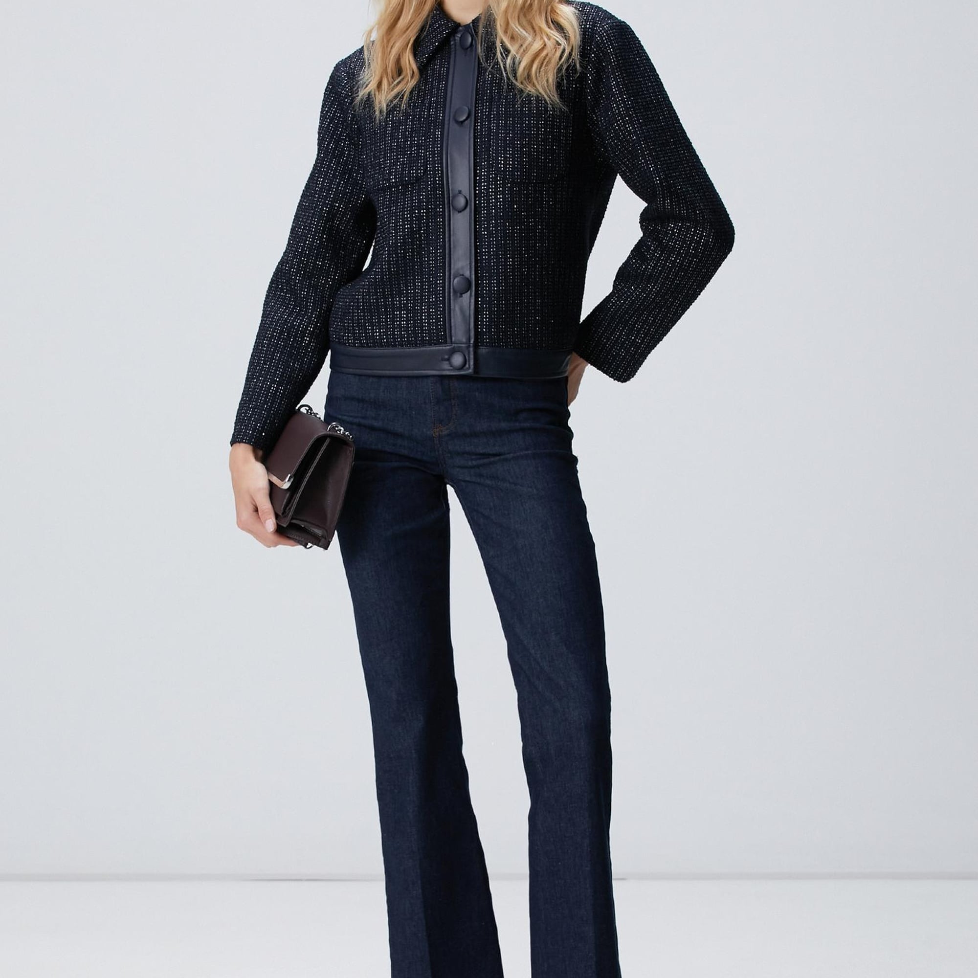 Network Kadın Lacivert Kısa Tweed Ceket