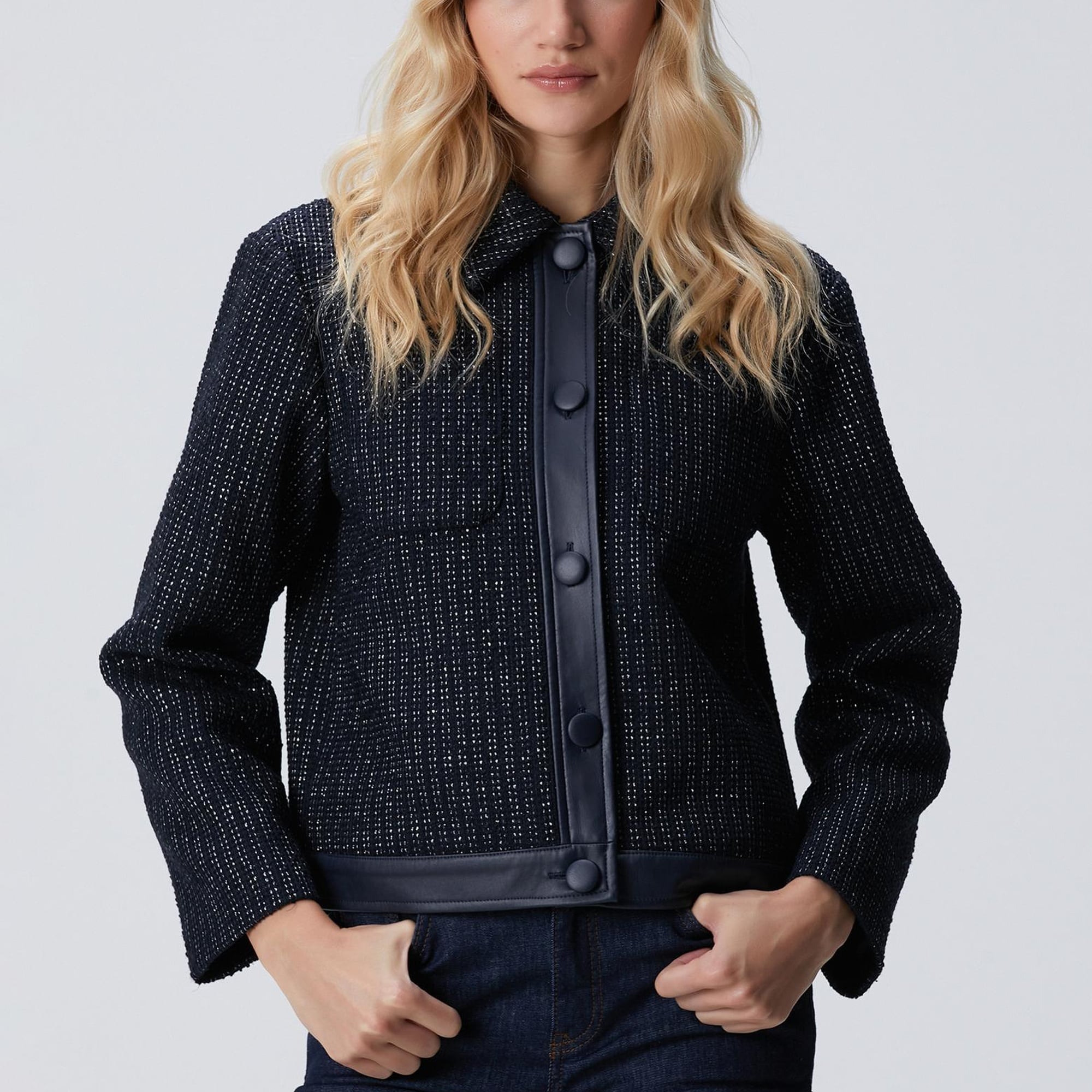 Network Kadın Lacivert Kısa Tweed Ceket