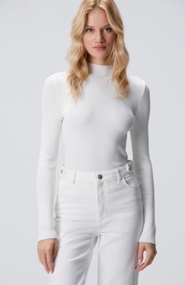  Network Kadın Kırık Beyaz Örgülü Dik Yaka Rayon Basic Kazak