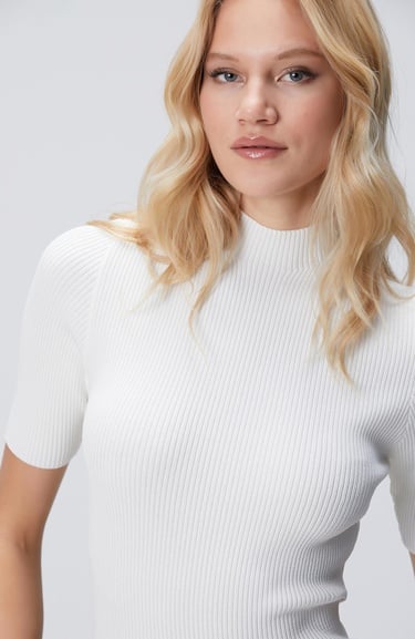  Network Kadın Kırık Beyaz Örgülü Dik Yaka Rayon Basic Kazak