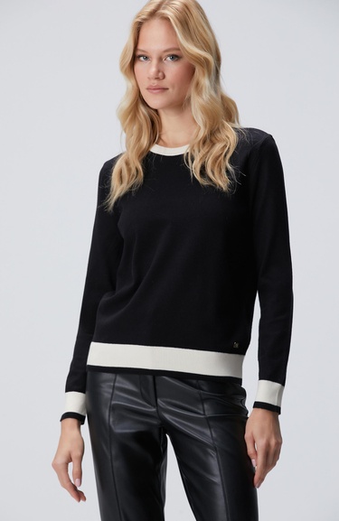  Network Kadın Siyah Bisiklet Yaka Kontrast Renk Kazak