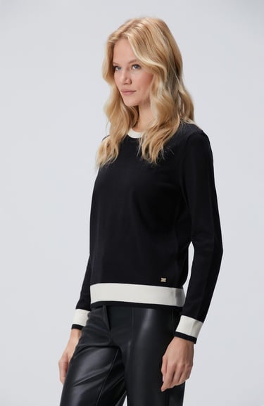  Network Kadın Siyah Bisiklet Yaka Kontrast Renk Kazak