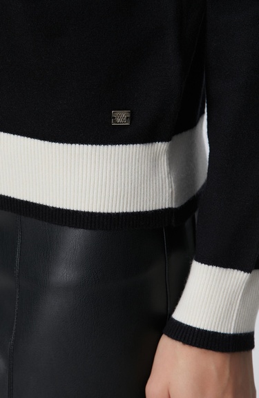  Network Kadın Siyah Bisiklet Yaka Kontrast Renk Kazak