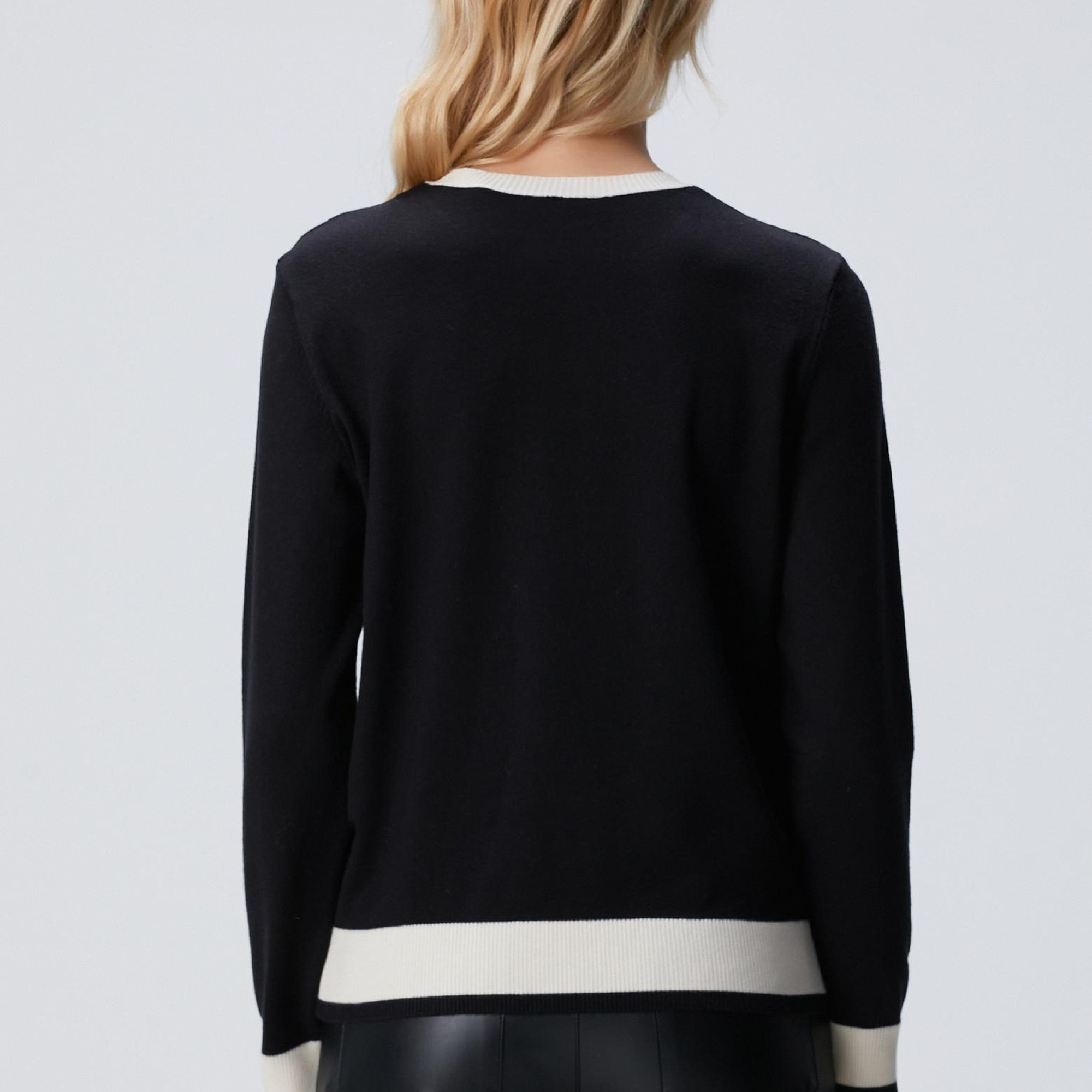 Network Kadın Siyah Bisiklet Yaka Kontrast Renk Kazak