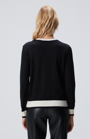  Network Kadın Siyah Bisiklet Yaka Kontrast Renk Kazak