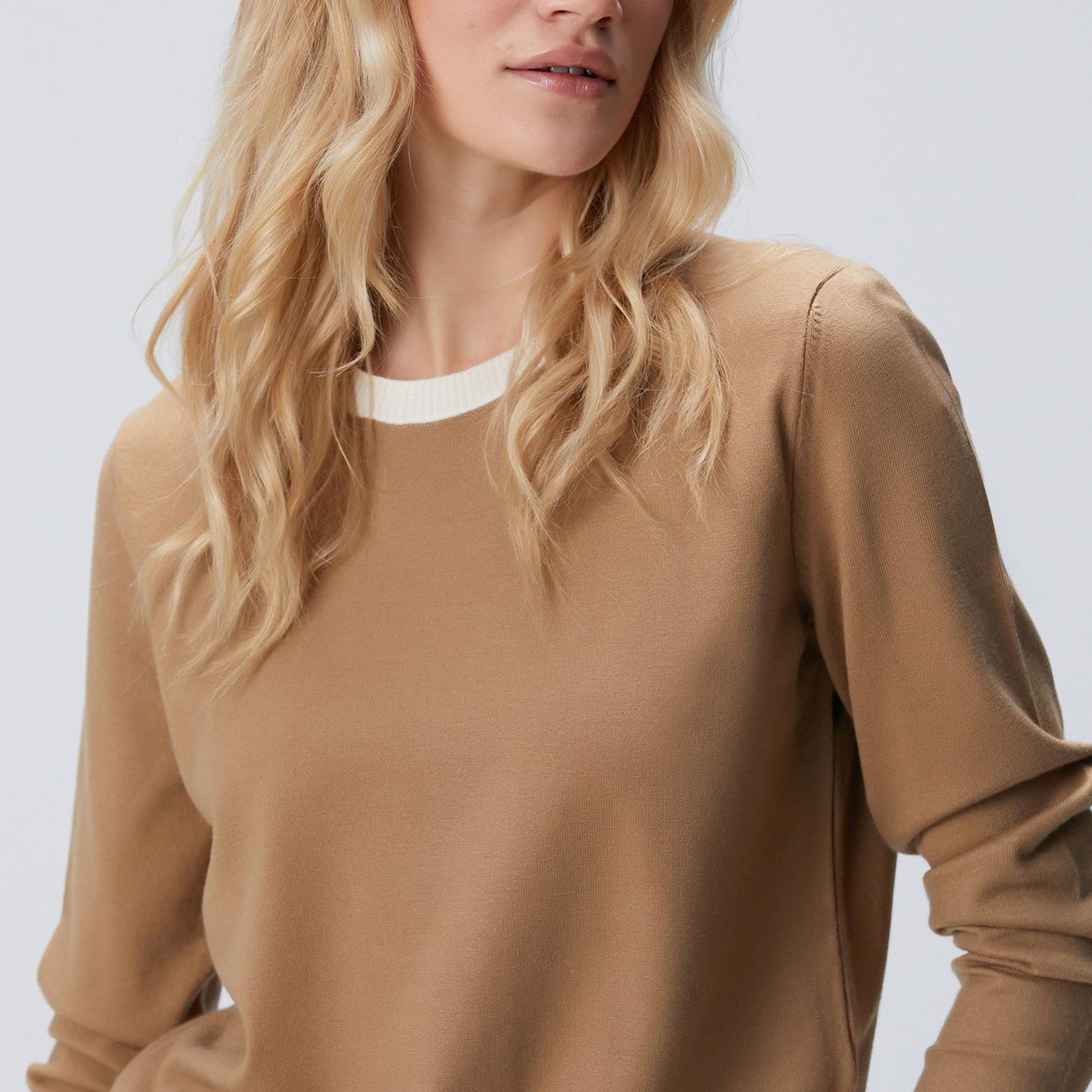 Network Kadın Camel Bisiklet Yaka Kontrast Renk Kazak