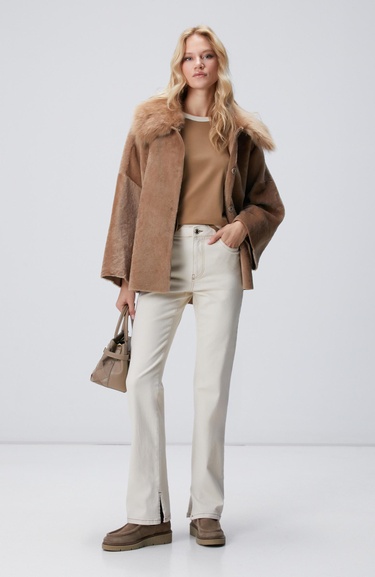  Network Kadın Camel Bisiklet Yaka Kontrast Renk Kazak